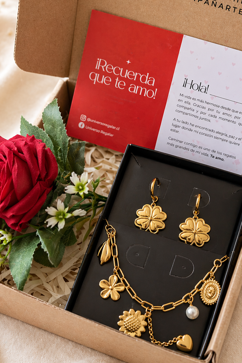 ✨ PACK 2 - ARETES TREBOL + COLLAR BIANCA